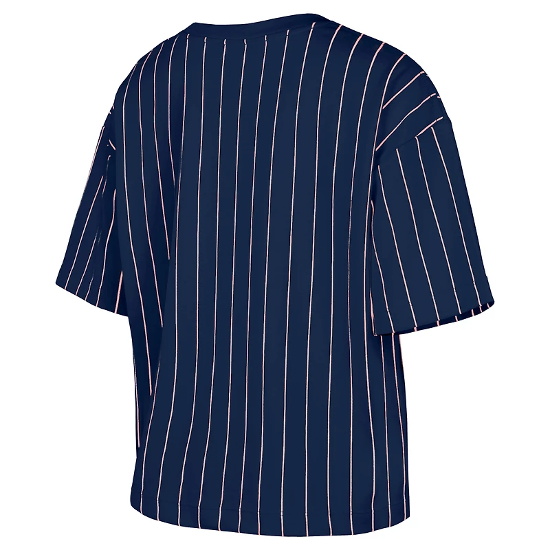 T-shirt à rayures fines City Connect 2025 bleu marine New Era pour femme des Washington Nationals