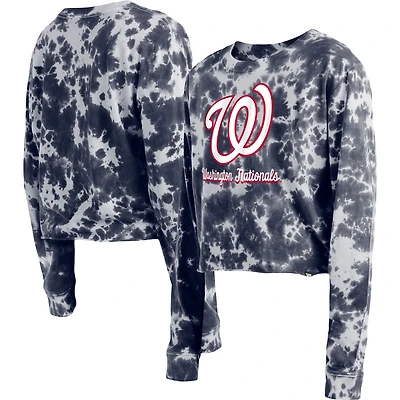 T-shirt à manches longues court tie-dye New Era pour femme des Washington Nationals bleu marine