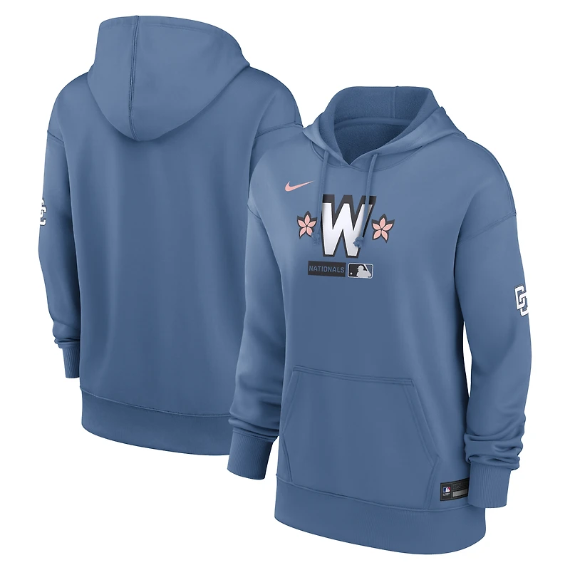 Sweat à capuche Nike City Connect Therma Authentic Collection bleu Washington Nationals pour femme