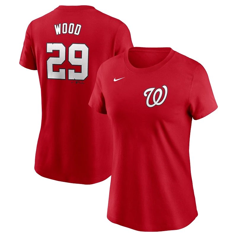 Women's Nike James Wood Red Washington Nationals Cooperstown Collection Fuse Name & Number T-Shirt
