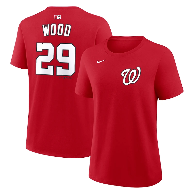 T-shirt Nike James Wood rouge Washington Nationals pour femme, avec nom et numéro
