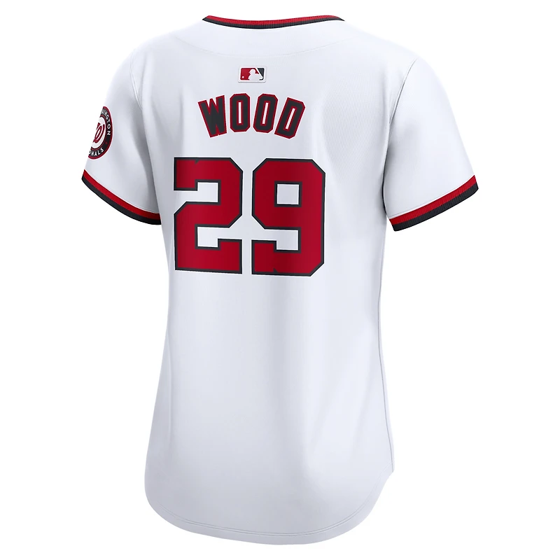 Maillot de joueur Nike James Wood blanc Washington Nationals Home Limited pour femme