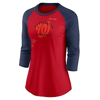 T-shirt à manches 3/4 raglan trois mélanges Nike Nationals Next Up pour femme, rouge/bleu marine