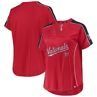 Women's Red Washington Nationals Plus Diva Notch Neck Raglan T-Shirt