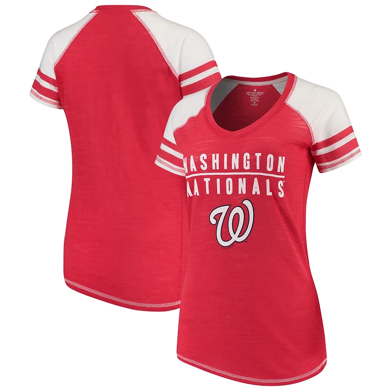 Women's Soft as a Grape Red Washington Nationals Color Block V-Neck T-Shirt