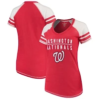 Women's Soft as a Grape Red Washington Nationals Color Block V-Neck T-Shirt