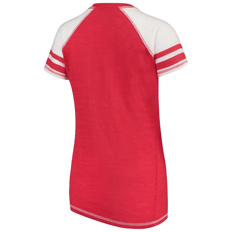 T-shirt à col en V color block pour femmes, doux comme un raisin, rouge Washington Nationals