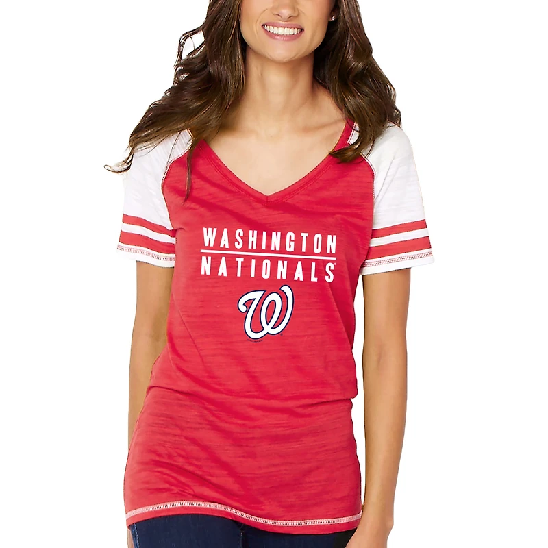 Women's Soft as a Grape Red Washington Nationals Color Block V-Neck T-Shirt
