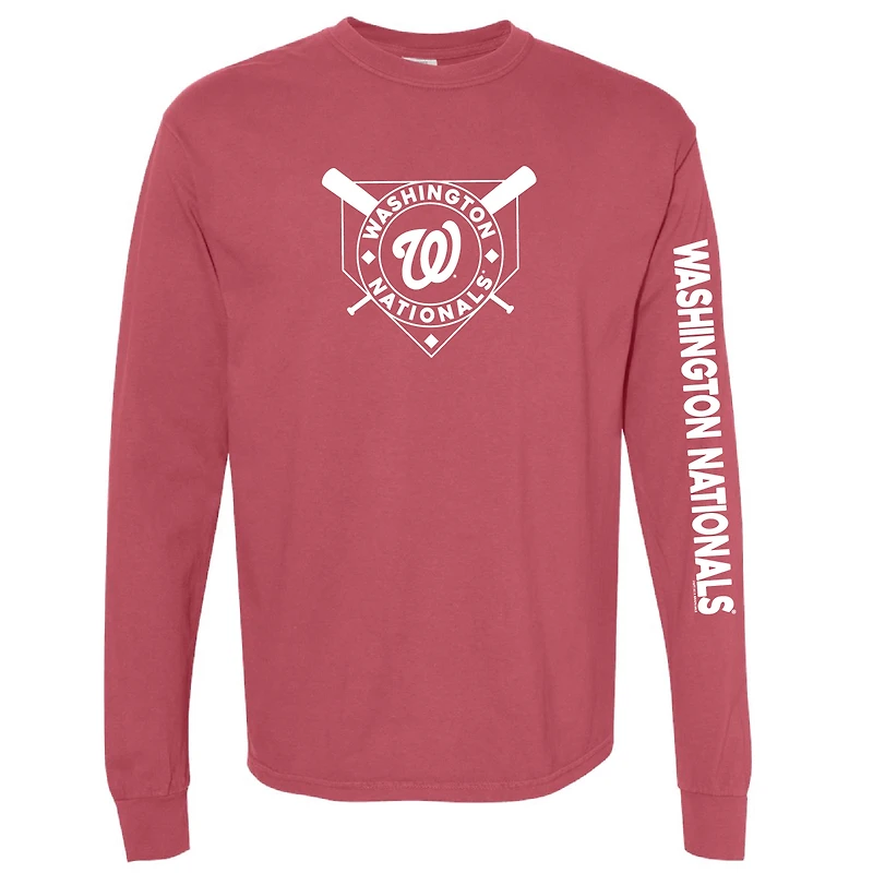 T-shirt à manches longues teinté pigmenté rouge doux comme un raisin pour femme des Nationals de Washington