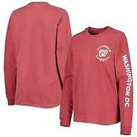 Women's Soft as a Grape Red Washington Nationals Team Pigment Dye Long Sleeve T-Shirt