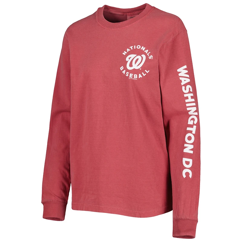 T-shirt a manches longues pour femme Soft as Grape Red Washington Nationals Team Pigment Dye