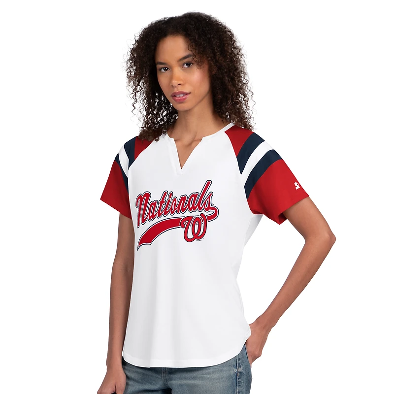 T-shirt raglan à col cranté Starter blanc pour femme