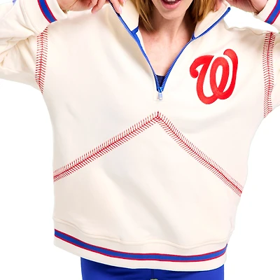 Veste classique à quart de zip Terez pour femmes, crème, Washington Nationals, Baseball Stitch