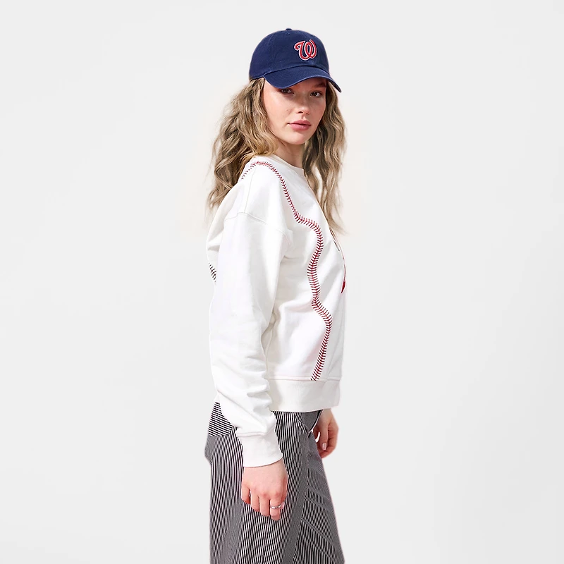 Women's Terez Cream Washington Nationals Baseball Stitch Pullover Sweatshirt