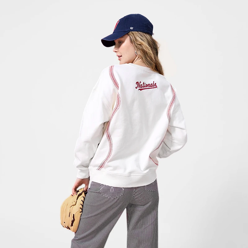 Women's Terez Cream Washington Nationals Baseball Stitch Pullover Sweatshirt