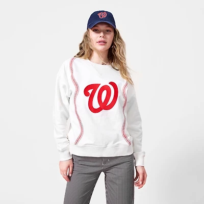 Women's Terez Cream Washington Nationals Baseball Stitch Pullover Sweatshirt