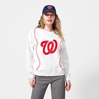 Women's Terez  Cream Washington Nationals Baseball Stitch Pullover Sweatshirt
