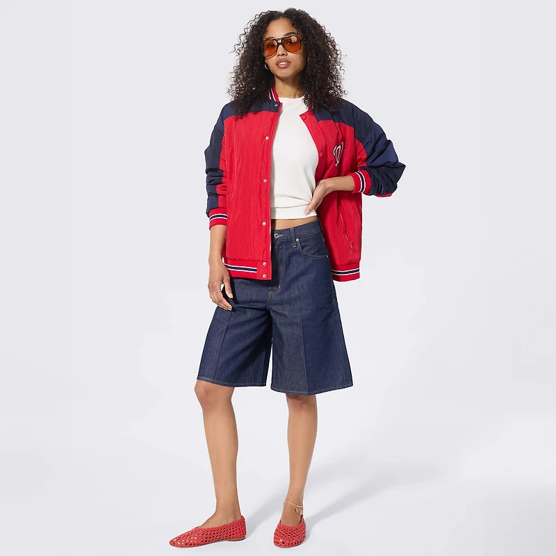 Women's Terez Red Washington Nationals Time Out Full-Snap Bomber Jacket