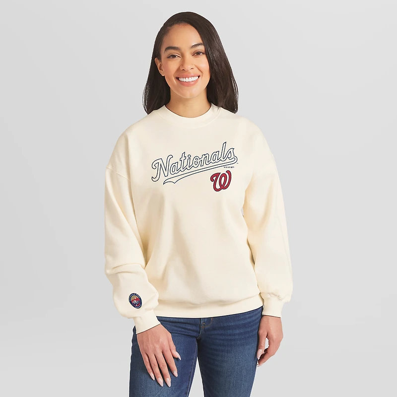 Women's WEAR by Erin Andrews Cream Washington Nationals Heavyweight Crew Neck Sweatshirt