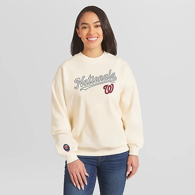 Women's WEAR by Erin Andrews Cream Washington Nationals Heavyweight Crew Neck Sweatshirt