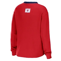 WEAR by Erin Andrews T-shirt rouge à manches longues Waffle Henley des Nationals de Washington pour femmes