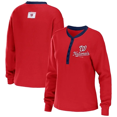 WEAR by Erin Andrews T-shirt rouge à manches longues Waffle Henley des Nationals de Washington pour femmes