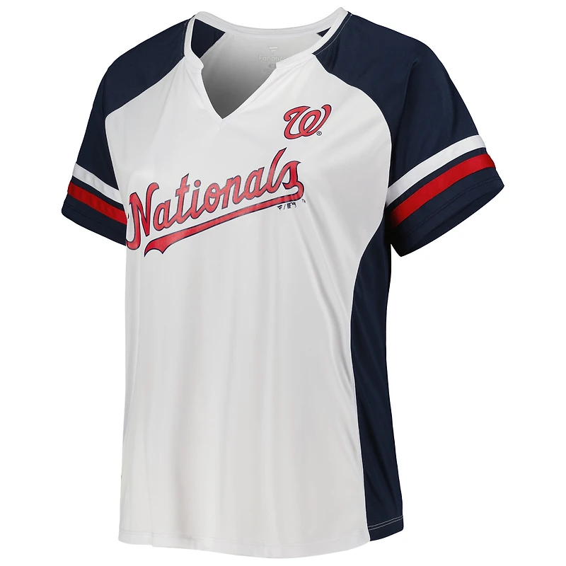 T-shirt à encolure crantée Washington Nationals grande taille pour femme blanc/bleu marine