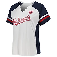 T-shirt à encolure crantée Washington Nationals grande taille pour femme blanc/bleu marine