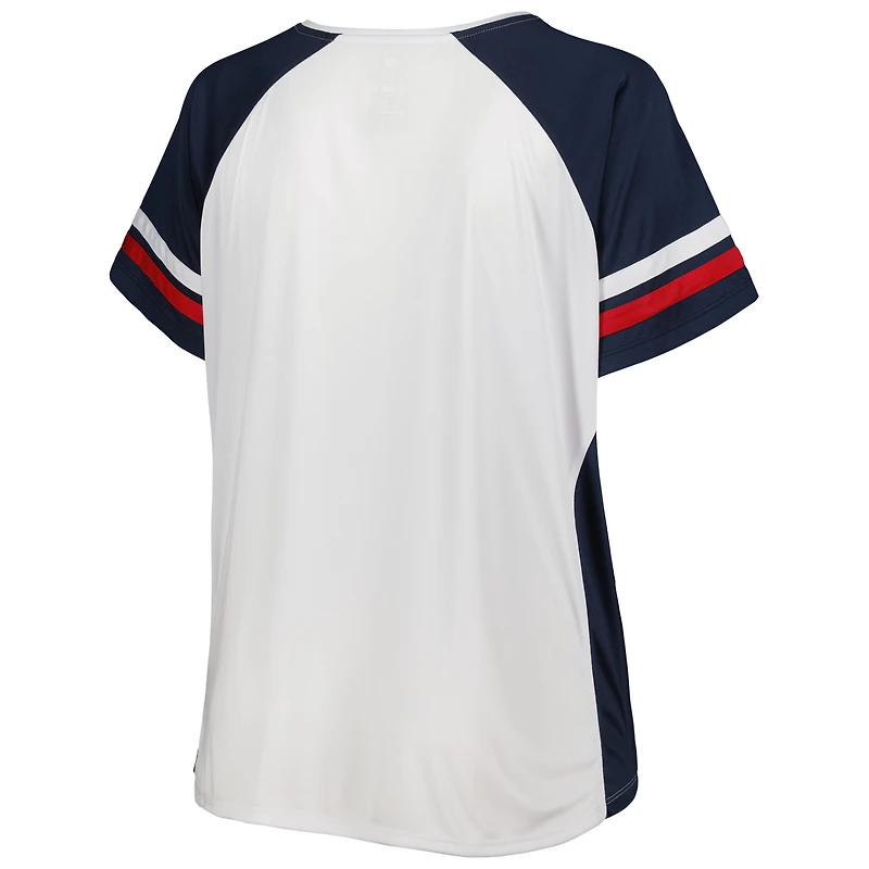 T-shirt à encolure crantée Washington Nationals grande taille pour femme blanc/bleu marine