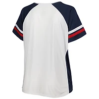 T-shirt à encolure crantée Washington Nationals grande taille pour femme blanc/bleu marine