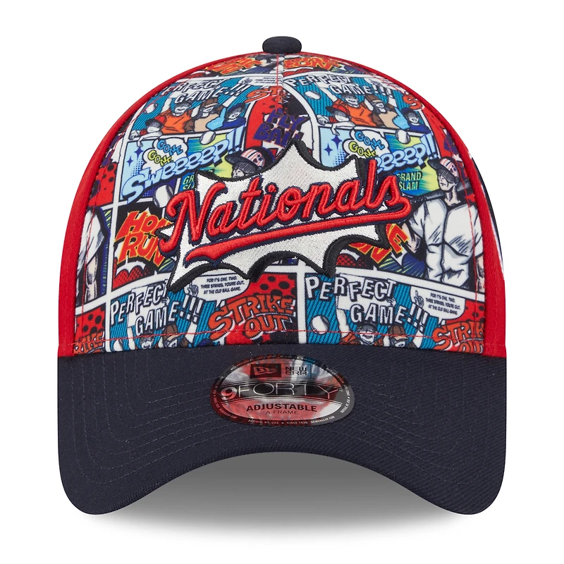 Casquette ajustable New Era 9FORTY rouge/bleu marine pour jeunes joueurs de la MLB 2025 des Nationals de Washington