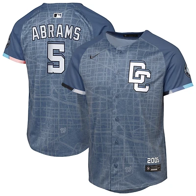 Maillot de joueur Nike CJ Abrams bleu pour jeune des Washington Nationals 2025 City Connect Limited