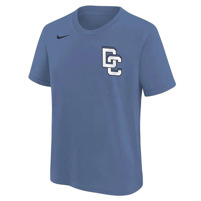 T-shirt Nike CJ Abrams bleu pour jeune, Washington Nationals Fuse City Connect, nom et numéro