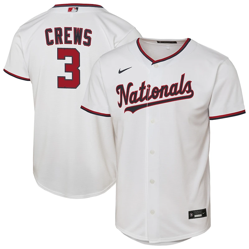 Maillot Nike Dylan Crews blanc pour jeunes des Washington Nationals à domicile