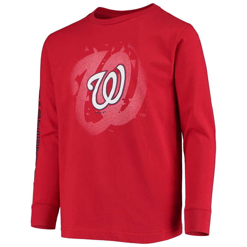 T-shirt rouge à manches longues avec logo platine des Nationals de Washington pour jeunes