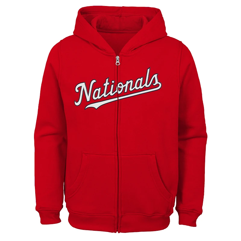 Youth Red Washington Nationals Team Color Wordmark Full-Zip Hoodie