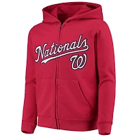Youth Red Washington Nationals Team Color Wordmark Full-Zip Hoodie