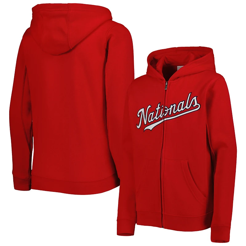 Youth Red Washington Nationals Wordmark Full-Zip Fleece Hoodie