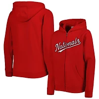 Youth Red Washington Nationals Wordmark Full-Zip Fleece Hoodie
