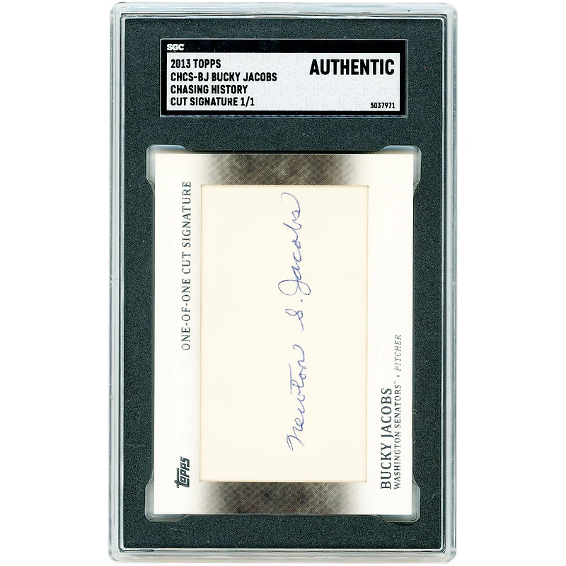 Bucky Jacobs Washington Senators Autographed 2013 Topps Chasing History Cut Signatures #CHCS-BJ #1/1 SGC Authenticated Card
