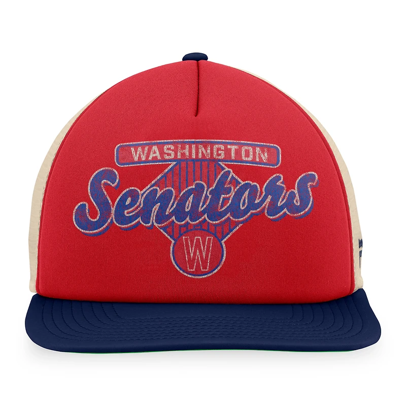 Casquette Snapback de camionneur en mousse Talley de la collection Cooperstown des Sénateurs de Washington Fanatics rouge/bleu marine pour hommes