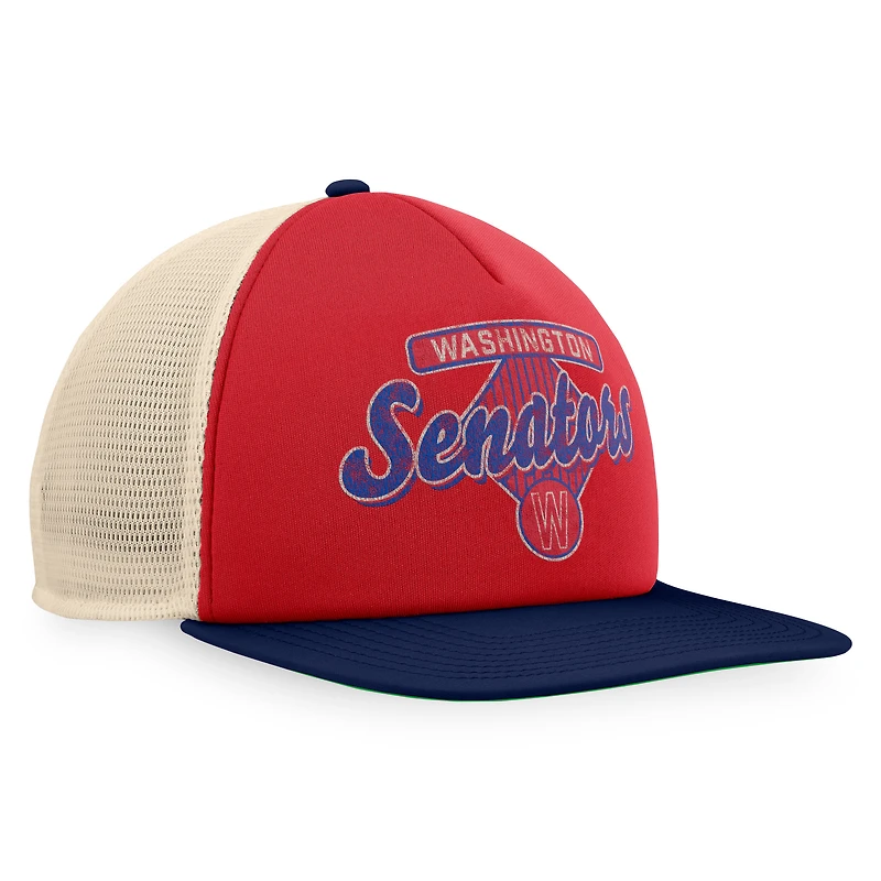 Casquette Snapback de camionneur en mousse Talley de la collection Cooperstown des Sénateurs de Washington Fanatics rouge/bleu marine pour hommes