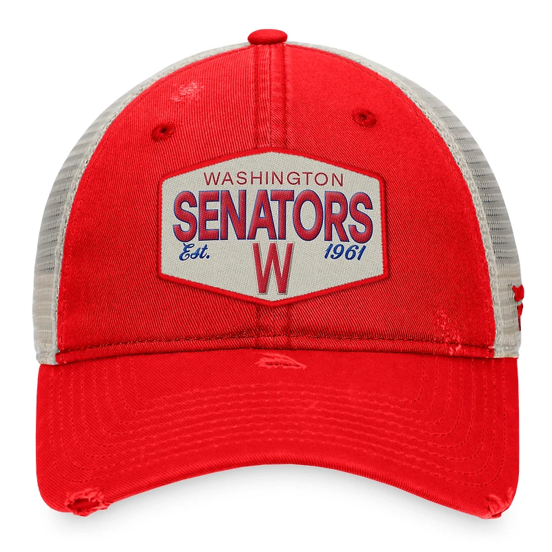 Casquette réglable de camionneur avec patch de la collection Cooperstown des Sénateurs de Washington Fanatics rouges pour hommes