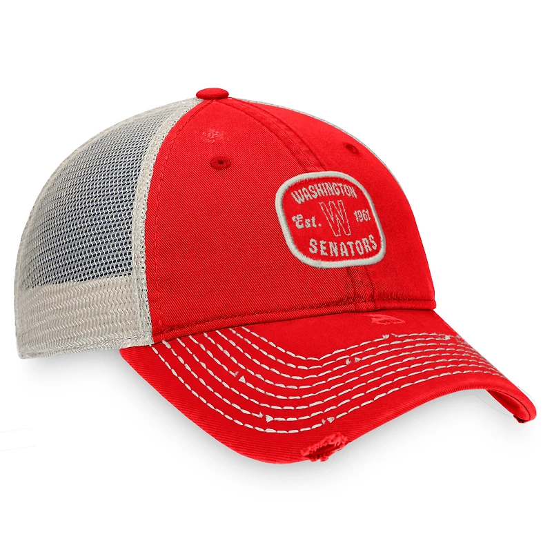 Casquette réglable de camionneur à patch en détresse Fanatics pour hommes, rouge, Washington Senators