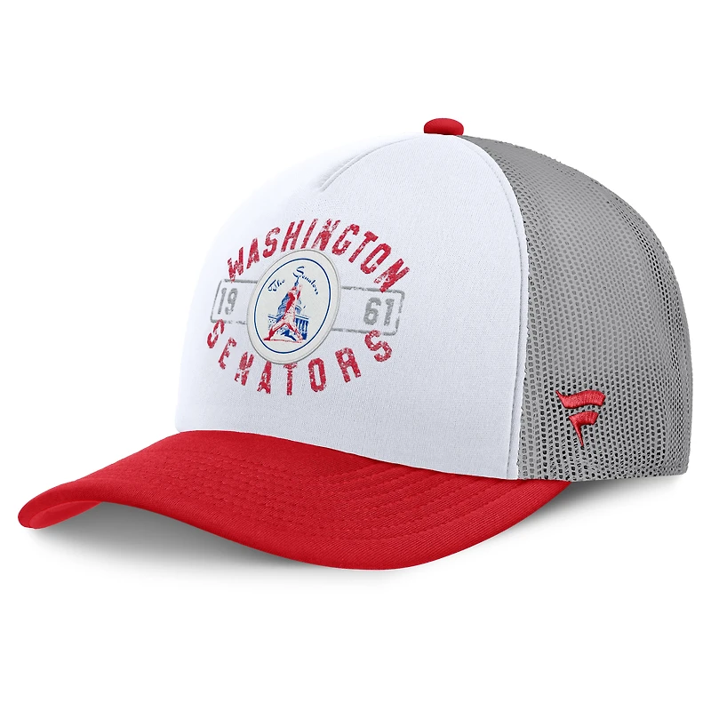 Men's Fanatics White/Red Washington Senators Cooperstown Collection Designated A-Frame Foam Front Trucker Adjustable Hat