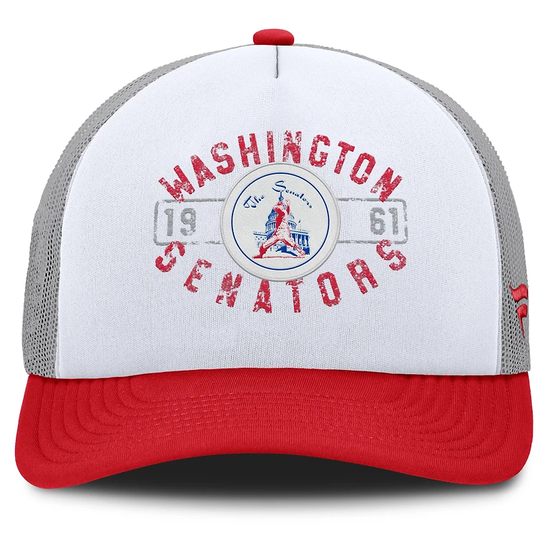 Men's Fanatics White/Red Washington Senators Cooperstown Collection Designated A-Frame Foam Front Trucker Adjustable Hat