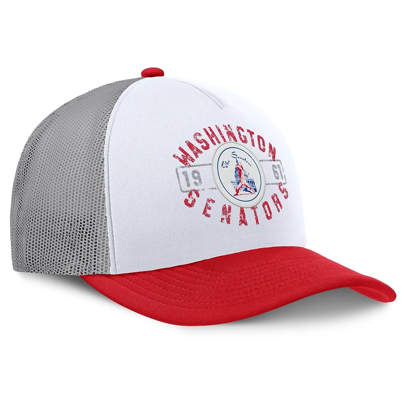 Men's Fanatics White/Red Washington Senators Cooperstown Collection Designated A-Frame Foam Front Trucker Adjustable Hat