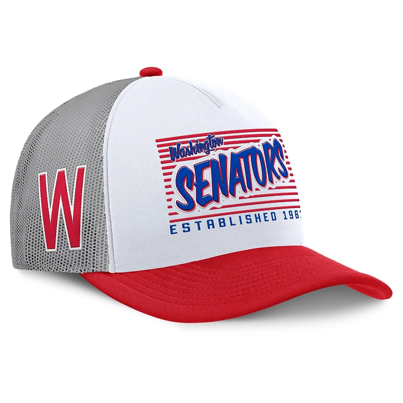 Men's Fanatics White/Red Washington Senators On Deck A-Frame Snapback Hat