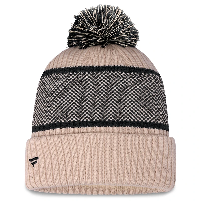 Bonnet en tricot à revers Fanatics pour femmes, naturel/noir, Washington Senators, avec pompon