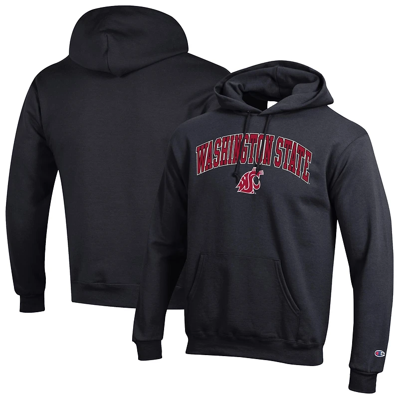 Men's Champion  Black Washington State Cougars Arched Logo Fleece Pullover Hoodie